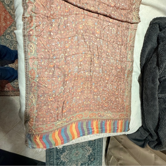 ✨ Luxe Indian Wool–Silk Jacquard Shawl | Hyderabad Artisan Weave | 30 x 80 NWOT - Picture 3 of 13